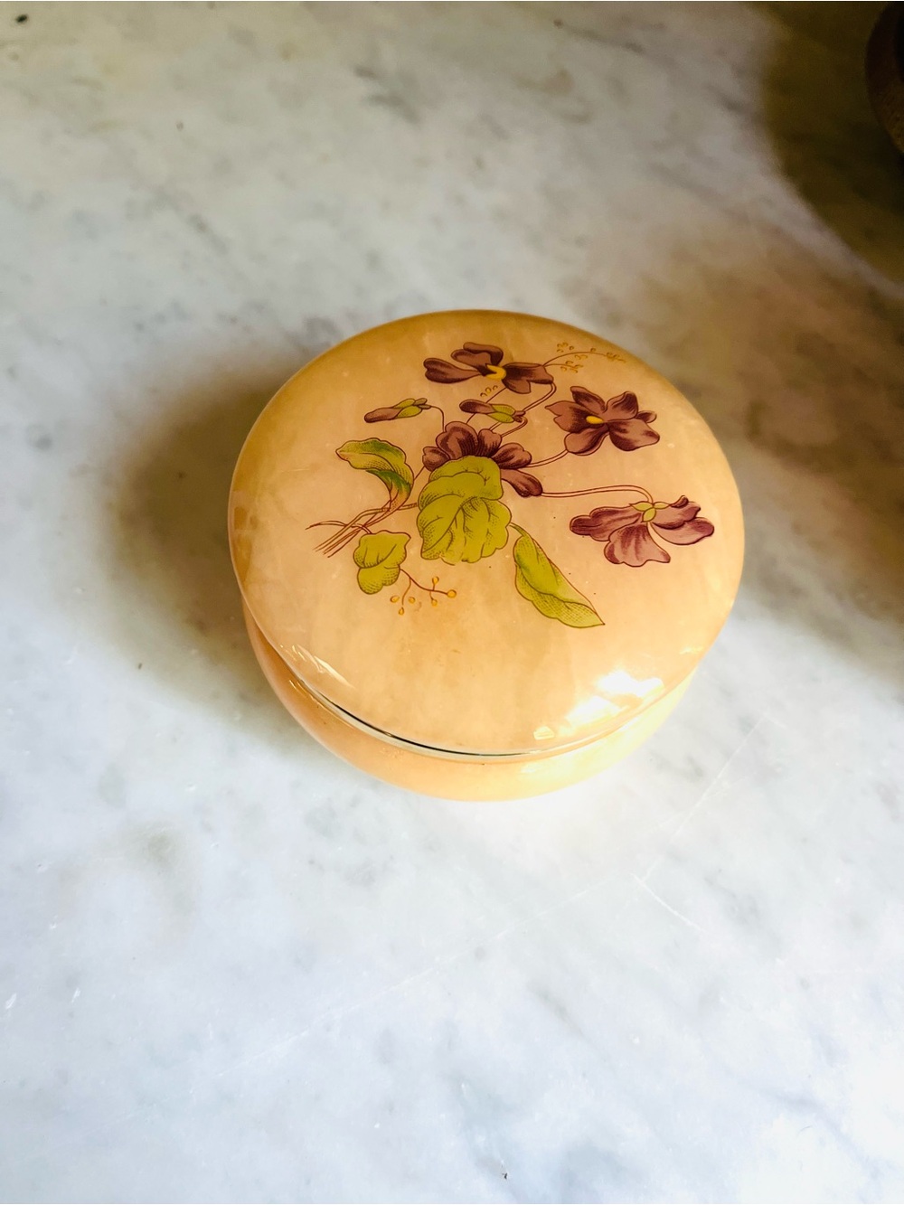 Vintage Lefton Italian Alabaster Trinket Jewelry Box Floral Hollywood Regency